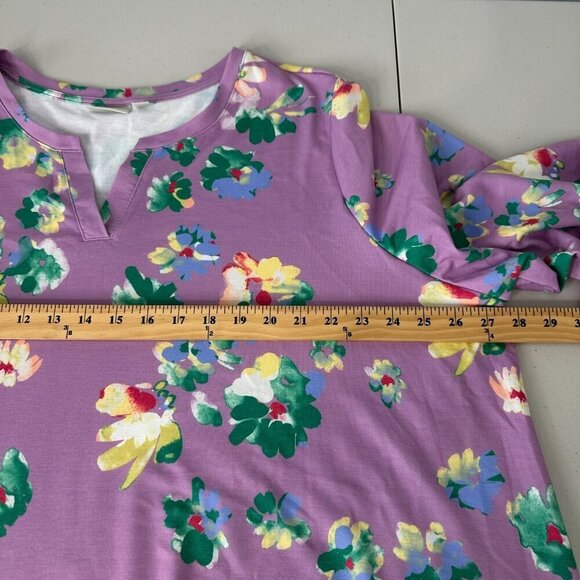 Logo Lounge Lori Goldstein Tunic Top Size 3X Purple Floral Pockets Artsy - Picture 5 of 10